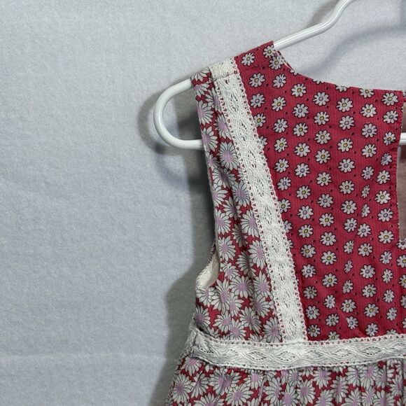 Mini Boden Red Hotchpotch Daisy Ditsy Floral Tiered Dress Girls Size 4-5Y Summer - Picture 6 of 10